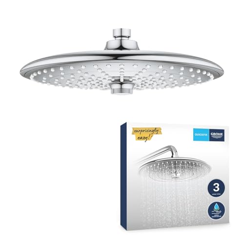 GROHE Douche de tête Vitalio Joy 260, 3 jets, raccords filetés 1/2, douche ronde 260mm, douche de tête pivotable, installation et nettoyage rapide, économie d'eau, chromé, 26462000 (Import Allemagne)