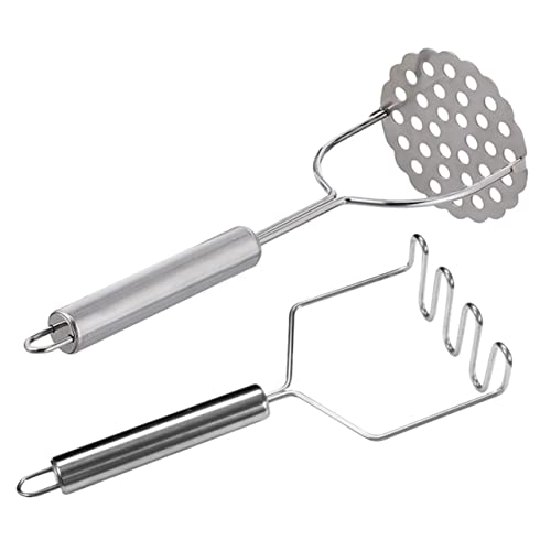 CONGARTENO 2pcs Potato Masher Stainless Steel Vegetable Pressing Tool with Long Handle for Easy Mashing of Potatoes Beans and More Kitchen Essential