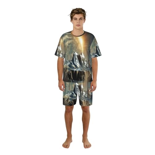 Pyjama short homme ultra léger avec motif Earth Mountain imprimé