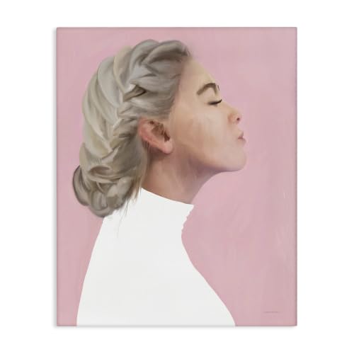 Stupell Industries Girl Face Braided Hair Portrait Pink background, Design by Kamdon Kreations, 16 x 20
