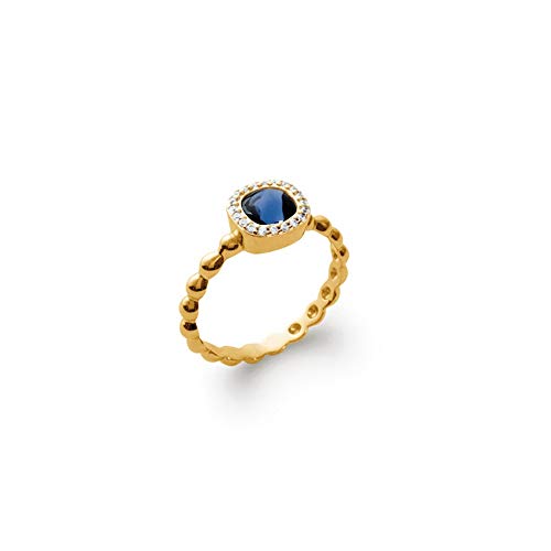 Bague Anneau Plaqué Or Femme Pierre Bleu Saphir et Oxyde de Zirconium 9 mm Tata Gisèle
