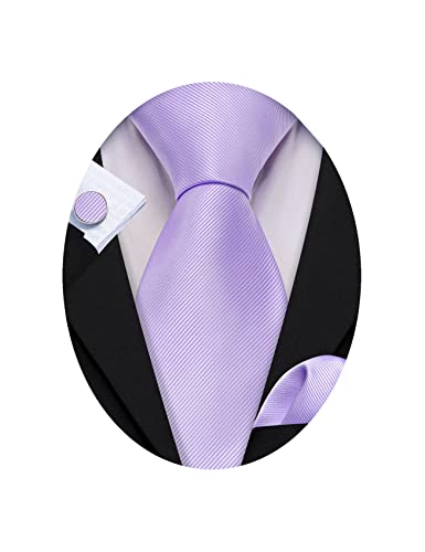 Image of Barry.Wang Plain Men Silk Ties Extra Long Satin Necktie for Wedding Business Handkerchief Cufflinks Set Solid Colors