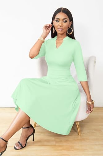 Image of Nmoder Casual Dresses for Women Semi Formal Fit and Flare 3 /4 Sleeve A-line Church Work Dress with Pockets