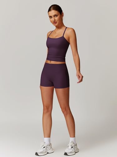 Image of ABOCIW 2 Pieces Workout Sets for Women, Cross Back Tank Top Matching High Waist Biker Shorts, Gym Yoga Pilates Outfits