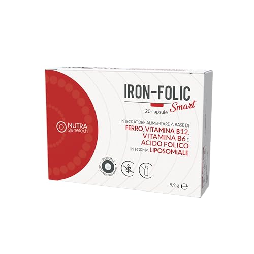 Iron Folic Smart Nutragenetech – Integratore di Ferro Liposomiale ad Alta Tollerabilità con Acido Folico, B6 e B12 – Supporto contro Stanchezza e Affaticamento – 20 Capsule