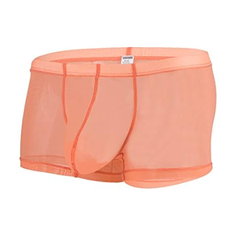 BIATWOWR Boxer Shorts Mens Briefs See Through Sexy Enhancing Pouch Underwear Orange Short Leg M Cover