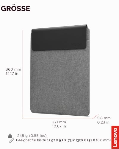 Lenovo Yoga Laptophülle|14,5 Zoll|Magnetverschluss|schlank & leicht, aus recycelten Materialien|Separates Zubehörfach|grau – Ansicht 6