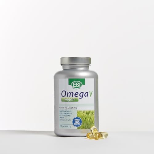 ESI, Omega V Vegan, Integratore Alimentare di Acidi Grassi Omega 3, 6, 7, 9 con Olio di Semi di Lino, Contribuisce ai Normali Livelli dei Colesterolo, Senza Glutine e Vegano, 120 Perle - Immagine 2