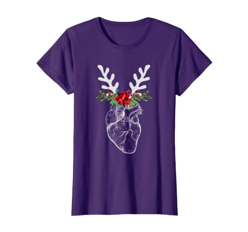 Nurse Heart Anatomy Reindeer Heart Cath Lab RN Cardiology Hu T-Shirt, Women, Purple, 3X-Large