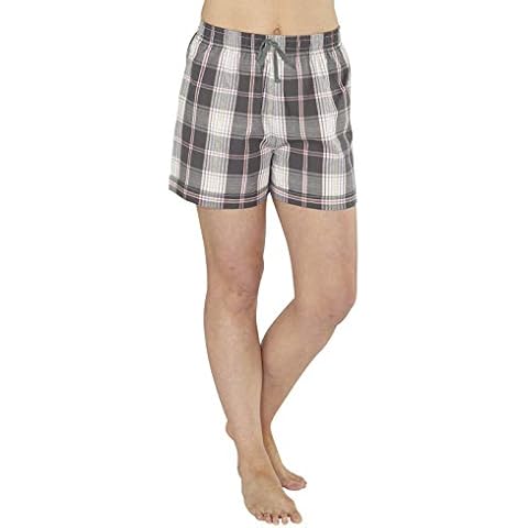 Love to Sleep Women's Flannel Pyjama Shorts Bottoms Check Stripe - Grey Check - 12 Cover