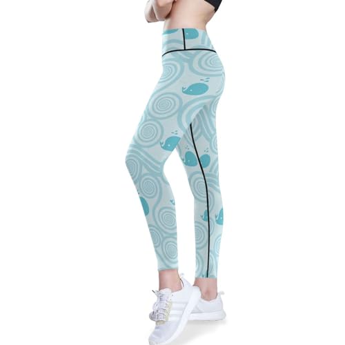 KLL Calça feminina de ioga de cintura alta azul oceano baleia PP, Azul oceano baleia, GG
