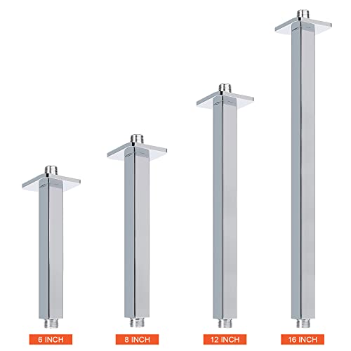 Image of Ceiling Mounted Shower Arm, Rain Shower Square Extension Arm with Flange and Teflon Tape Stainless Steel Ceiling Mount Shower Extender (6 Inch, Chrome)