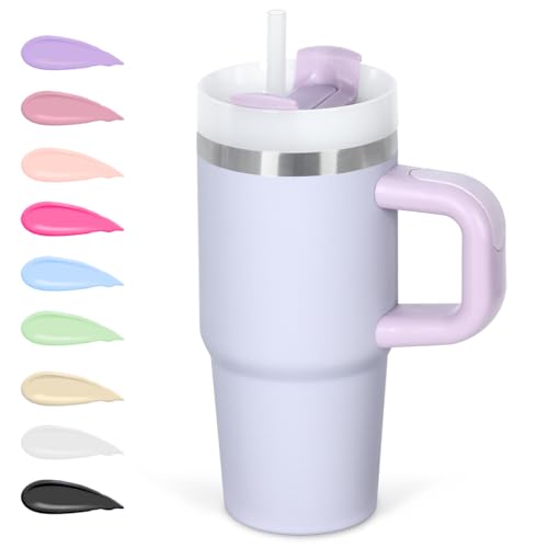 Cosictic 14 Oz Tumbler with Handle and Straw for Kids, Stainless Steel Double Wall Vacuum Insulated Cup for Children, 14 Oz Cups for Kids (Purple) by Cosictic - Used condition - US$11.41