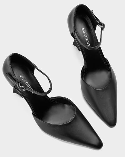 MUCCCUTE 3.5IN High Heels for Women Pointed Closed Toe Sexy Pumps with Buckle Ankle Strap Business Wedding Party Dress Shoes4