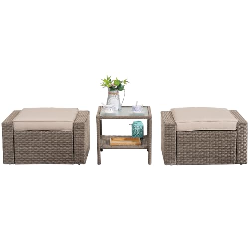 GOWE Wholesale Rattan Wicker Brown Footstools and Ottomans Small Patio Furniture Set with Coffee Table