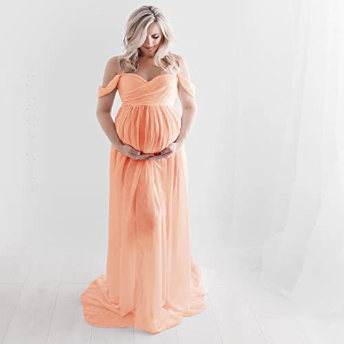 XAOXAO Schwangerschafts Umstandskleid Schwangere Fotoshooting Elegant Chiffon Kleid Trägerlos Festlich Party Maxi-Chiffonkleid für Fotos Festlich Party Mütter Geschenke Schwangere,C,S Cover