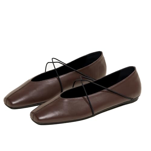 Women's Square Toe Ballet Flats Criss-Cross Straps Comfortable Slip On Mary Jane Flat Shoes for Office Work Casual