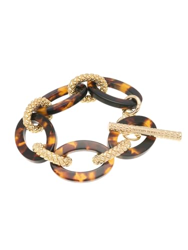 Karen Millen Pulsera de eslabones tejidos de cadena acrílica para mujer (dorado/concha de tortuga)