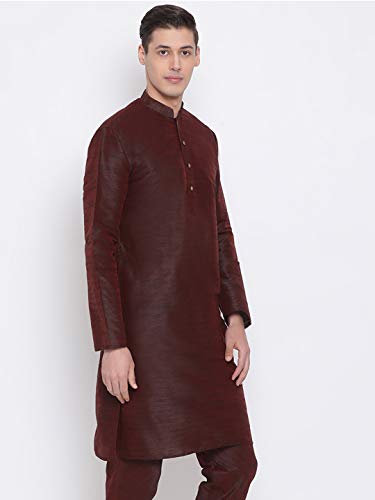 Image of VASTRAMAY Men's Burgandy Silk Blend Only Kurta