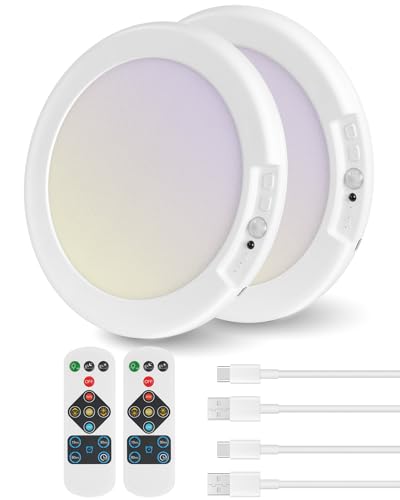2 Pack Rechargeable Motion Sensor Ceiling Lights with Remote, Wireless Ceiling Light Battery Operated, Magnetic, 3CCT, Dimmable Shower Light, Motion Activated Light for Closet Bathroom Stairs Pantry