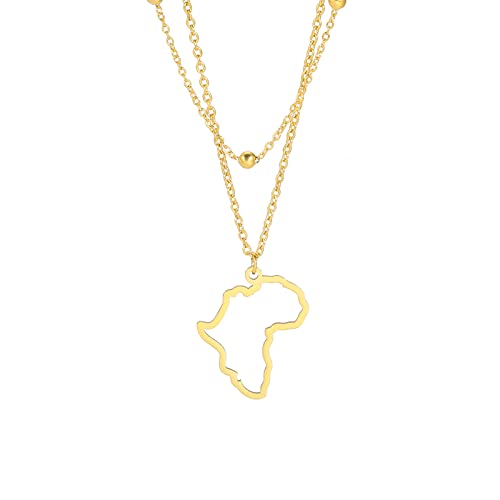 EUEAVAN Collar con colgante de mapa de África para mujer, collar con colgante de mapa de África, país, en capas, hueco, continente, joyería africana, regalo, Acero inoxidable