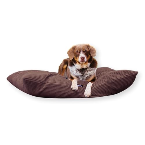 4L Textil Molly Hundekissen flauschig Cord Hundebett Grosse Hunde mit Bezug und Reißverschluss kuscheliges Hundekissen waschbar (80x60 cm, Braun)