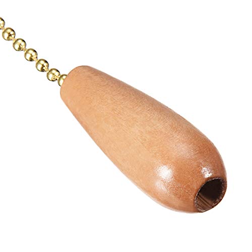Image of uxcell Natural Finish Wooden Pendant 12 inch Polished Brass Finish Pull Chain for Lighting Fans Pack of 2