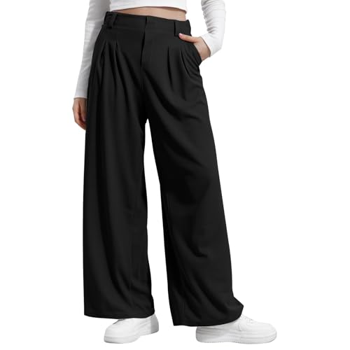 HGps8w Wide Leg Dress Pants for Women High Waisted Pleated Business Casual Trousers Office Work Palazzo Pants with Pockets