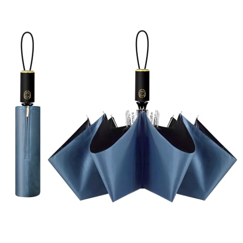 Cuby UV Sun Umbrella Compact Folding Travel Umbrella Auto Open and Close for Windproof, Rainproof & 99.98% UV Protection Parasol with Black Anti-UV Coating (Blue)