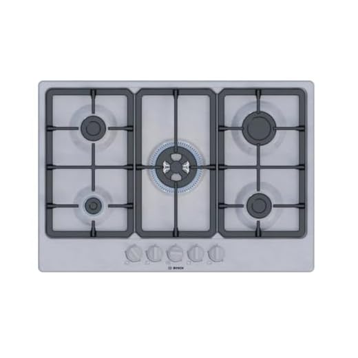 Bosch, Series 4, PGQ7B5K90 75cm Gas Hob with 5 burners, 3.3kW Wok, 3 Dishwasher suitable cast iron pan supports, new standard sword dials, Star layout