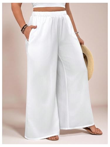 SHENHE Women's Plus Size Wide Leg Palazzo Pants Elastic Waist Baggy Flowy Pants Boho Travel Trousers2