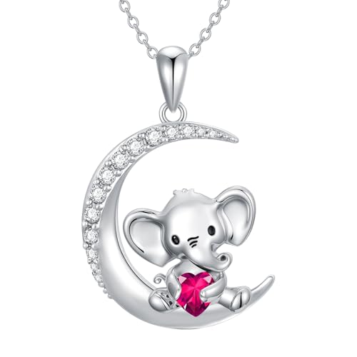 Image of PROESS Animal Birthstone Necklace 925 Sterling Silver Otter /Axolotl /Hippo /Elephant /Dachshund /Monkey /Red Panda Pendant Necklace Animal Birthstone Jewelry Gifts for Women