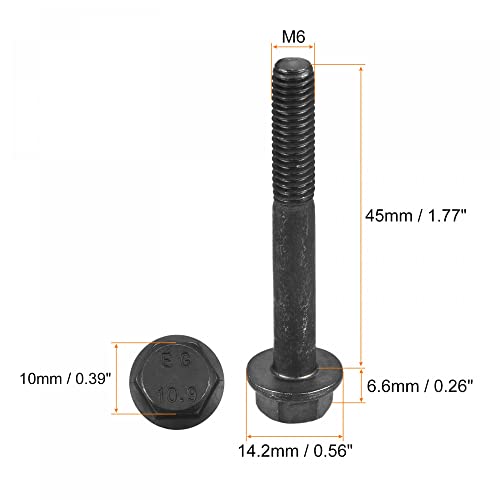 Image of uxcell Metric M6x45mm Hex Flange Bolts, 5pcs 10.9 Grade Carbon Steel Hexagon Head Screws