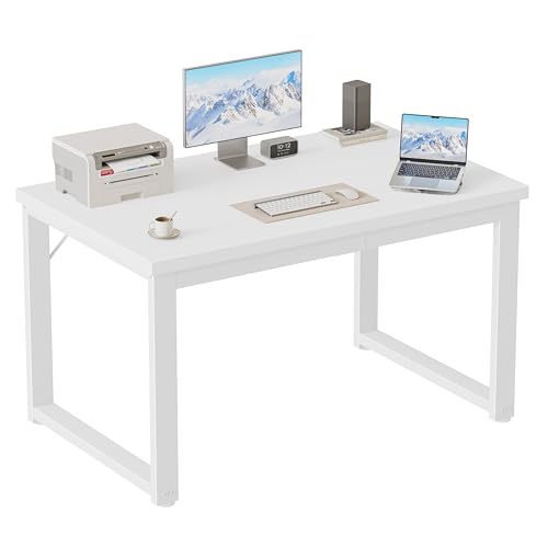 Image of 40 Inch Computer Desk, 1.2 inch Thick Small Office Table, White | Modern Simple Style, Heavy Duty Industrial Frame, Small Study & Writing Table for Home Bedroom Work