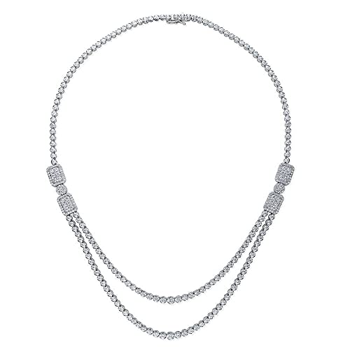 Berricle Sterling Silver Art Deco Cubic Zirconia Cz Statement Tennis Necklace For Women, Rhodium Plated #TOP29