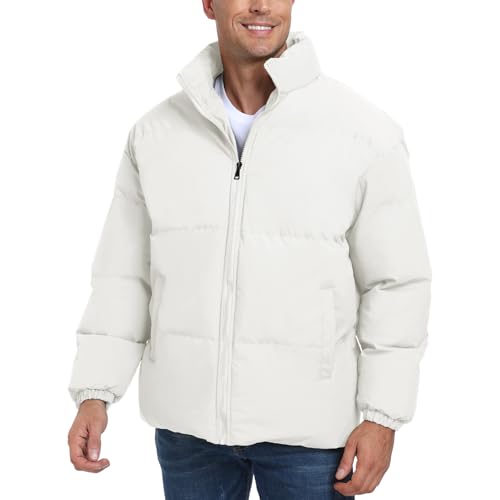 Image of Mens Padded Jacket,Stand Collar Windproof Down Jacket,Full Zipper Outerwear Puffer Coat