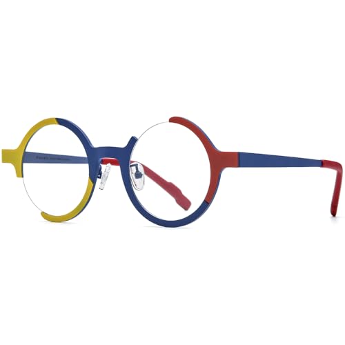 Image of FONEX Colorful Pure Titanium Glasses Frame Women Retro Round Eyeglasses