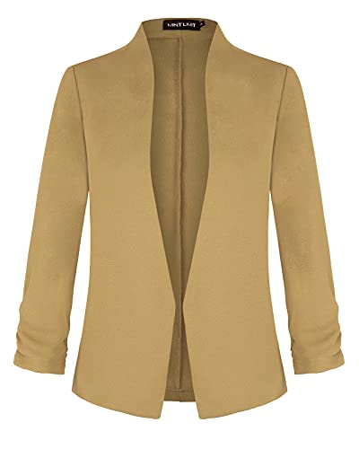 Unifizz Women's Collarless 3/4 Sleeve Lightweight Blazer Slim Work Office Business Jacket