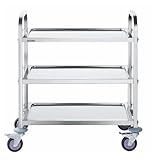Stainless Steel Utility Cart 3 Tier - 400lbs Capacity, Lockable Wheels - Lab, Medical, Kitchen, Salon Storage Trolley