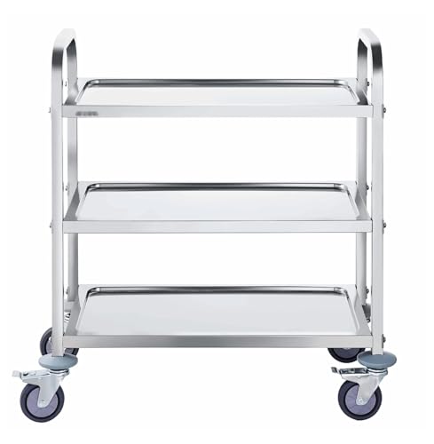 Stainless Steel Utility Cart 3 Tier - 400lbs Capacity, Lockable Wheels - Lab, Medical, Kitchen, Salon Storage Trolley