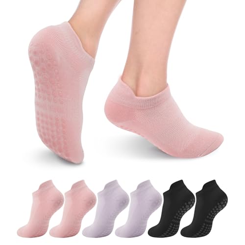 Image of Deefly Yoga Socks for Women 3 Pairs-Pack,Breathable Non-Slip Grip Ankle Socks,Workout, Pilates, Home Fitness