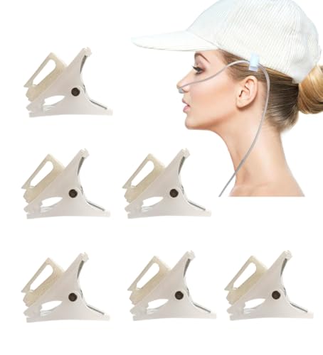 6Pcs White Oxygen Tube Clips for Hats, Oxygen Nasal Cannula Clips for Ear Protection, Oxygen Cannula Holder Accessories, Oxygen Tube Clips for Caps