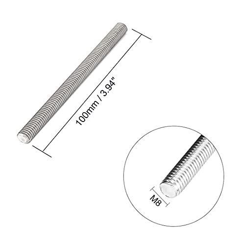 Awclub Fully Threaded Rod, M8-1.25 Thread Pitch, 100Mm Length 304 Stainless Steel Thread Bar Studs Rods, Right-Hand Threads 10Pcs #TOP2