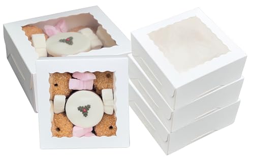 Caixa de padaria branca com janela, 15 x 15 x 6 cm, 15 x 15 x 6 cm, caixas de pastelaria, caixas de papel para bolachas, bolos, macarrão (12)