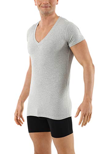 Men's Organic Stretch Cotton Undershirt Short Sleeves and deep v-Neck Gray
