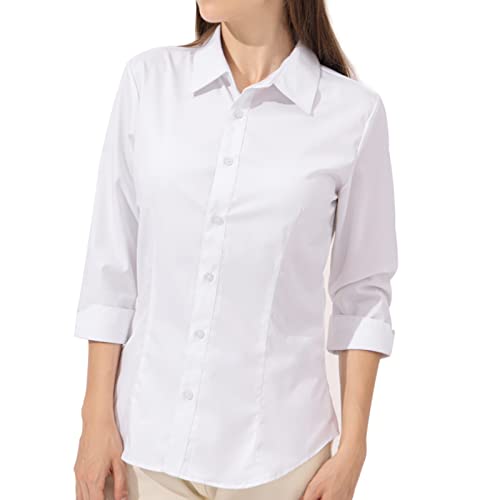 MKolour Womens Blue Button Down Shirt, Wrinkle-Free Dressy Work Blouses,