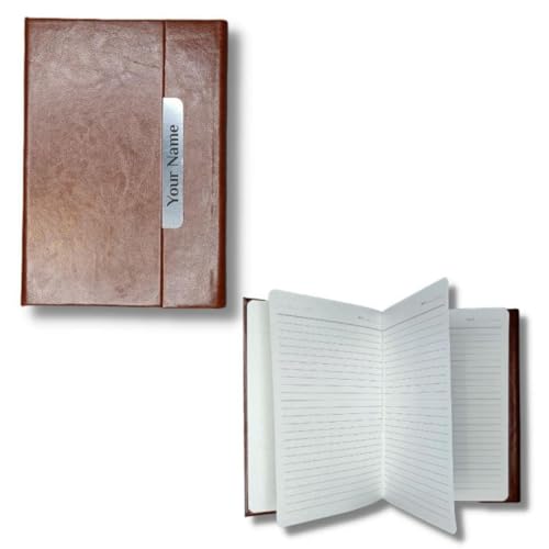 Image of Giftana Personalized Diary with Name, Customized Leather Notebook Diary with Magnetic Flip Lock, A5 Size, 192 Ruled Pages Office Diaries for Writing, New Year Corporate Gifts for Employee (Brown 5)