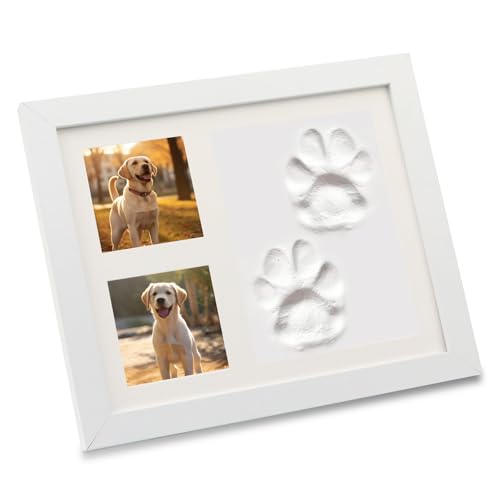 NIXRET Pfotenabdruck Set Hund, Pfotenabdruck Set Katze mit Bilderrahmen, Haustier Bilderrahmen Holz mit Gedenkbedeutung für Haustiere, Neugeborene und Andenken Geschenk