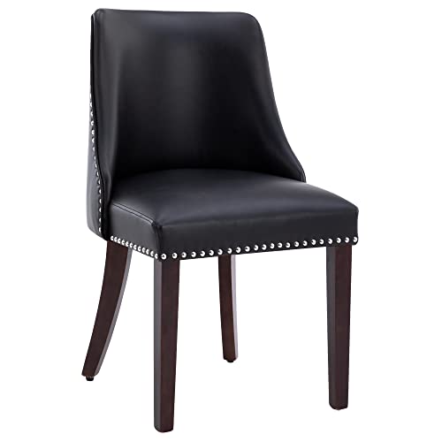 Kmax Leather Dining Chairs Set Of 6 Upholstered Side Chairs Farmhouse Accent Chairs With Nailhead Wood Legs For Dining Room Guest Room Restaurant, Black #TOP3