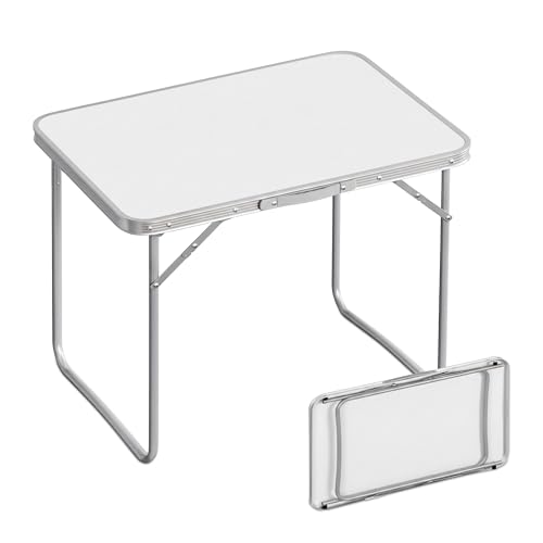 Relaxdays Campingtisch, Faltbarer Beistelltisch, HBT 68,5 x 80 x 60 cm, Camping & Picknick, Klapptisch Alu, weiß